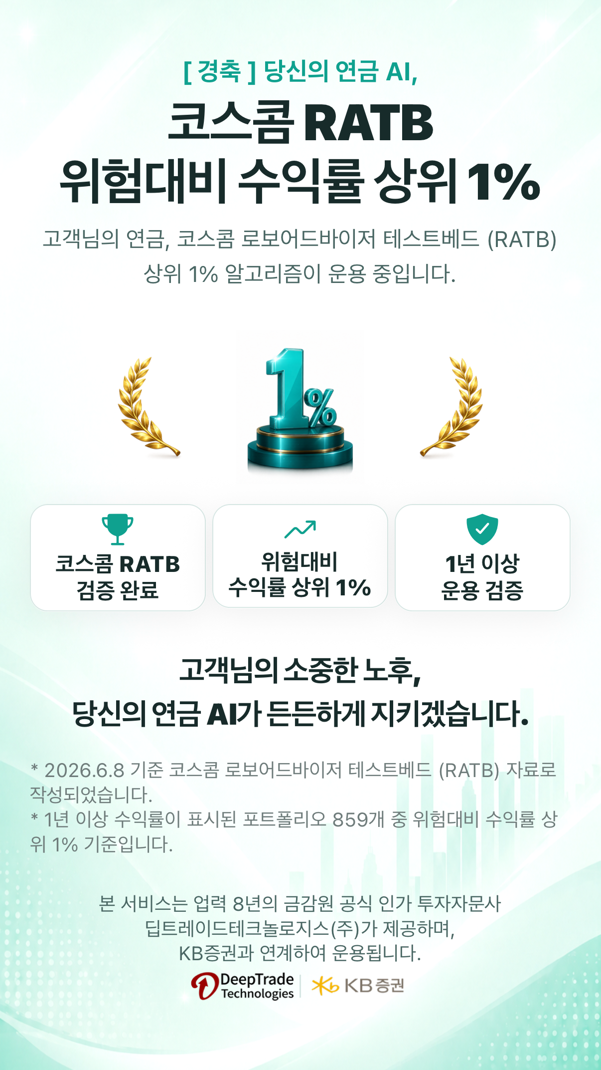 [경축] 당신의 연금 AI, 코스콤 RATB 위험대비 수익률 상위 1% 안내